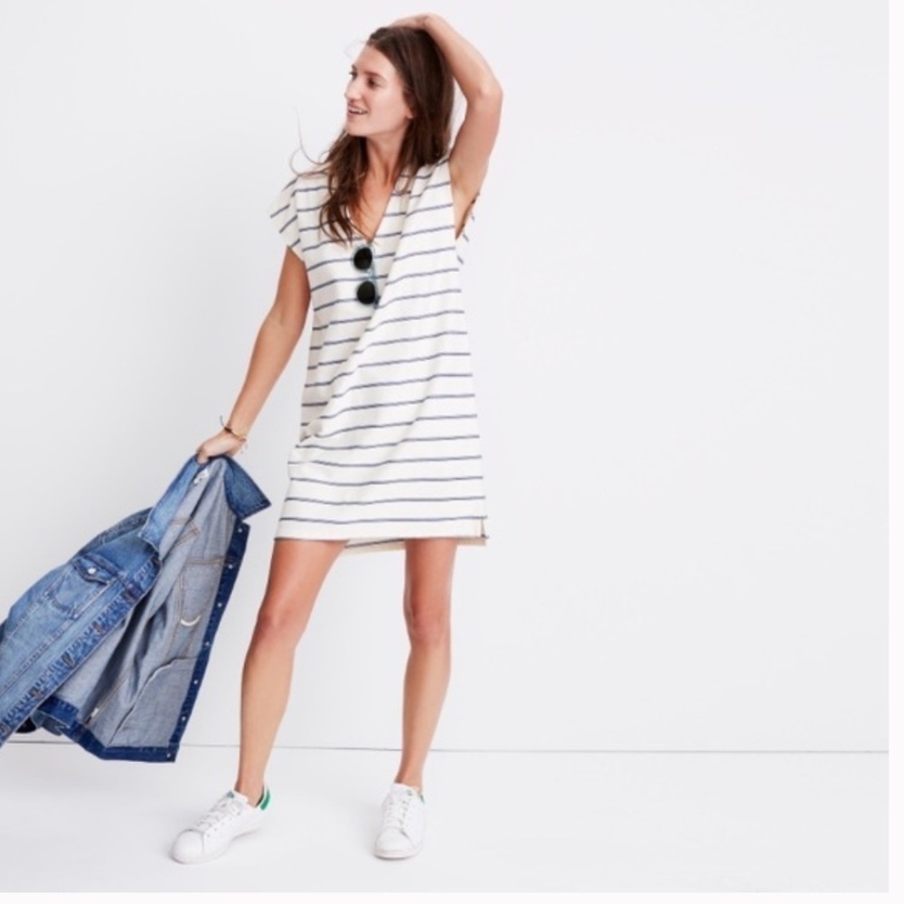 Madewell Vacances Leta Striped Cotton Blend Shift Dress Size XS